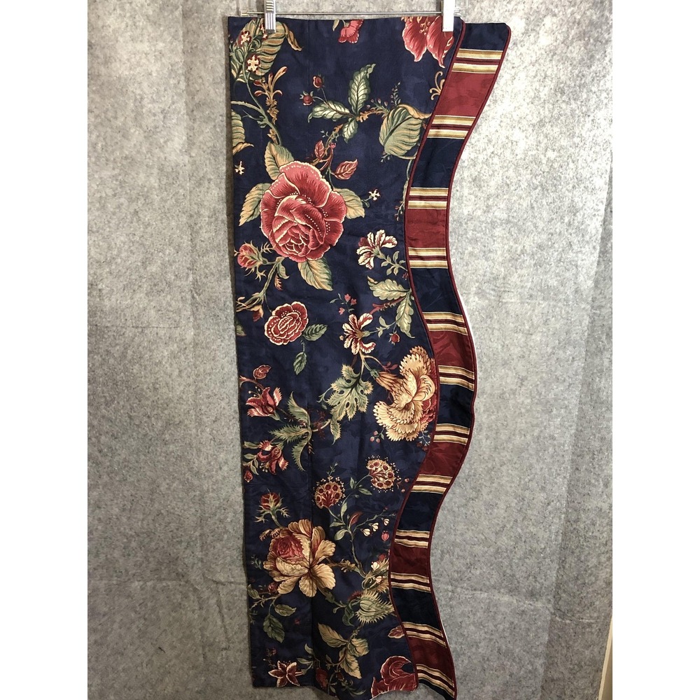 Floral Swag Valance Blue Burgundy Stripe Lined Country USA Decor 50x17 Pair of 2